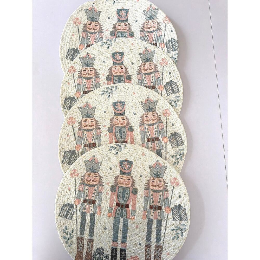 Set of 4 Christmas Nutcracker Round Braided Rope Holiday Placemats Folk Art